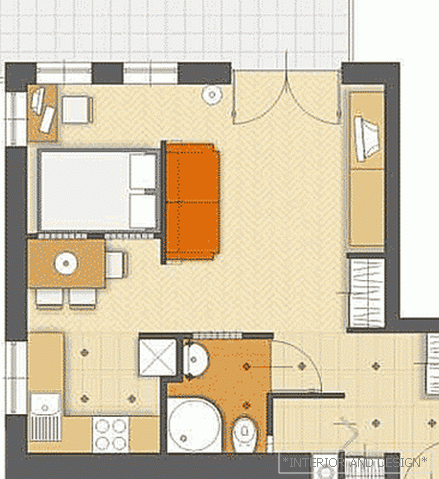 Designprojekt der Einzimmerwohnung 3