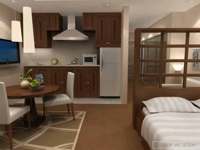 Schlafzimmer-Wohnzimmer mit isolierter Küche 1